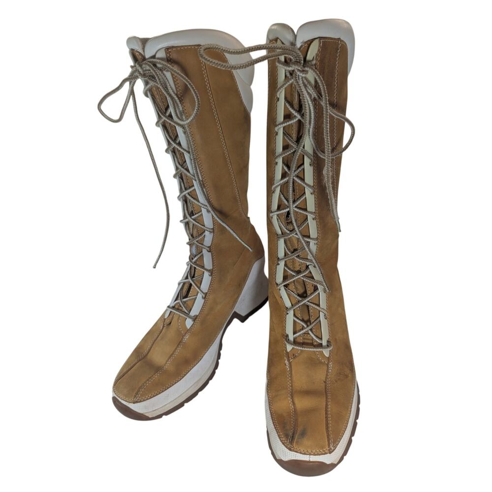 TIMBERLAND! PECAN BROWN GENUINE LEATHER, NUBUCK FINISH, UNIQUE HEEL BOOTS! 8M - Picture 5 of 16